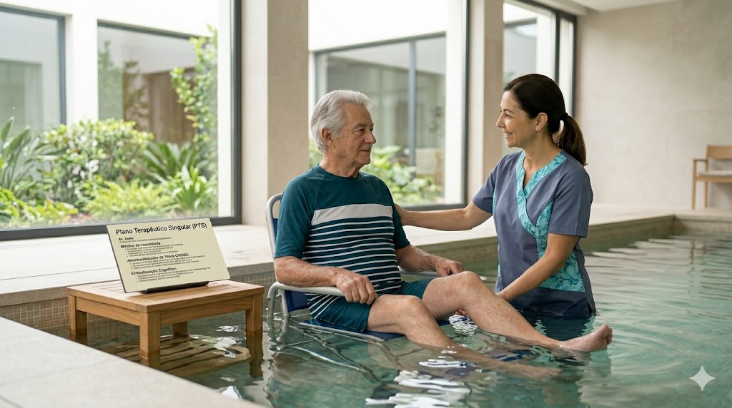 Para idosos que sofrem com dores crônicas ou que estão em reabilitação pós-cirúrgica, o exercício em solo pode gerar desconforto. A hidroterapia utiliza as propriedades físicas da água — como o aquecimento e a flutuabilidade — para permitir movimentos que seriam dolorosos ou impossíveis em terra firme, acelerando a recuperação sem agredir as articulações.